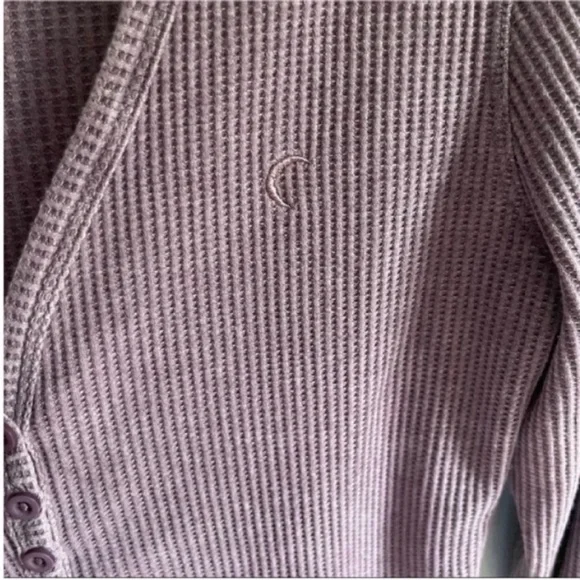 Zyia Active Don't Wake Me Up shirt purple waffle knit thermal buttons v neck - Picture 3 of 8